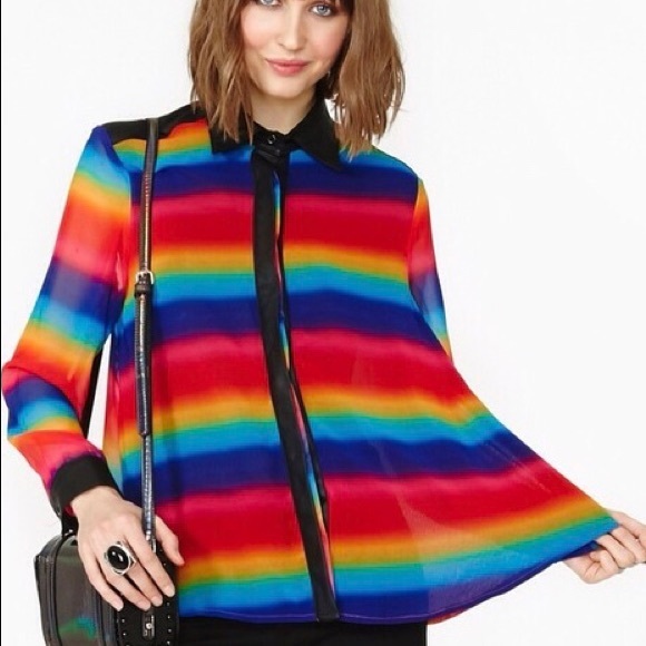 UNIF Prism Rainbow Button Down Blouse [NWT] - Picture 4 of 4